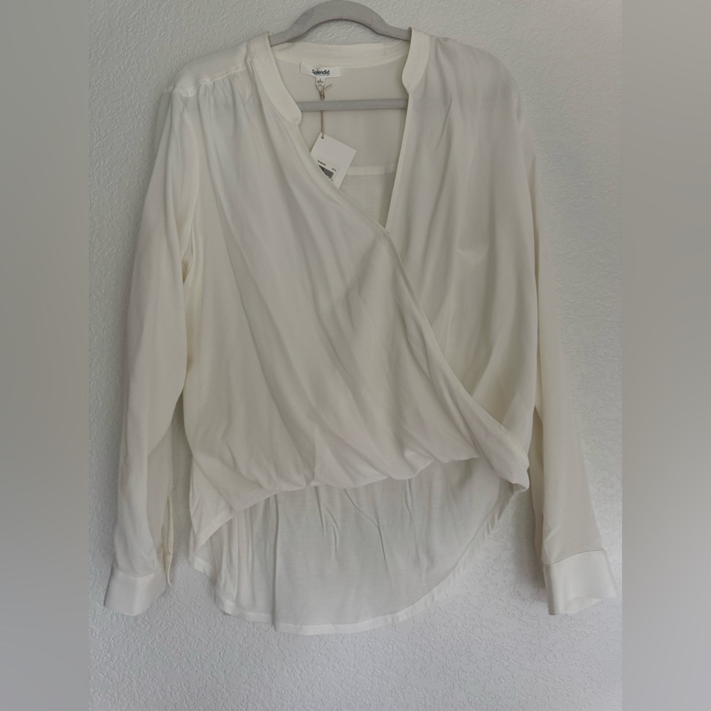 Splendid Cream Women's Wrap Blouse
